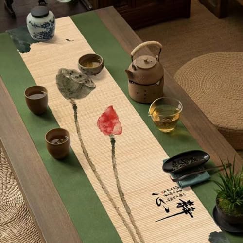 Asian Style Bamboo Table Runner - Meditation Design, 12x72 Inch