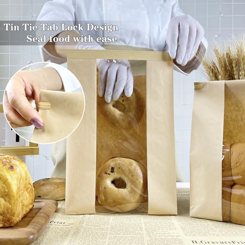 Kraft Paper Bread Bags with Window & Twist Tie - 10 Pack