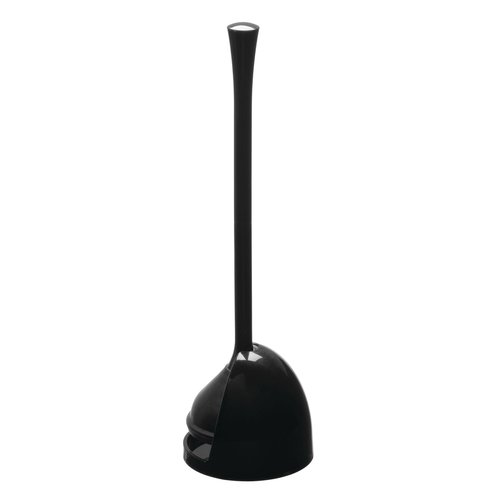 iDesign Compact Toilet Plunger with Holder for Bathroom Cleaning and Storage - Black