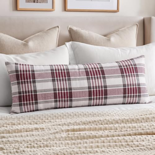 Farmhouse Christmas Tartan Lumbar Pillow Cover 14x36 Pack of 1 - Red Plaid Decor