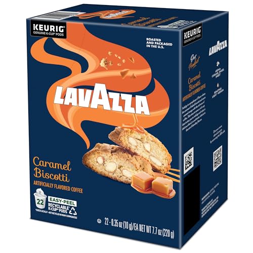 Lavazza Caramel Biscotti Coffee, Single Serve Keurig K-Cup Pods, Flavored Coffee, 88-Count Box (4 Packs of 22)