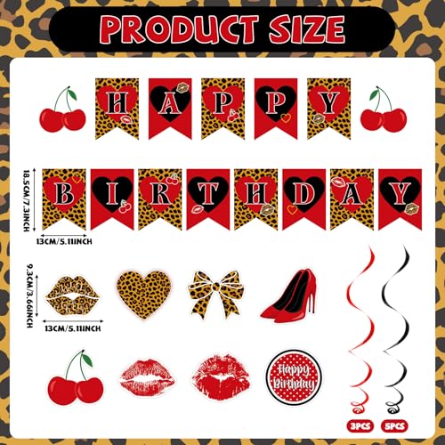 Cherry Leopard Print Birthday Party Decorations Set - 18PCS