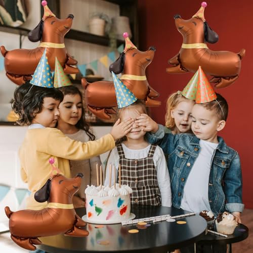 4 PCS Dachshund Dog Foil Balloons - Brown Puppy Birthday Decorations