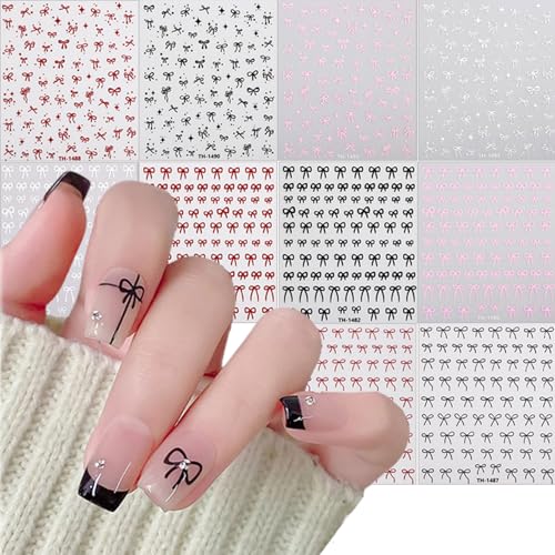 Villorem 3D Bow Nail Art Stickers Self-Adhesive Bowtie Decals
