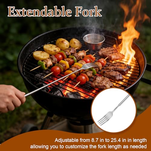 Extendable Stainless Steel Dinner & Fruit Forks 2-Pack, Adjustable 8.7-25.4 Inch