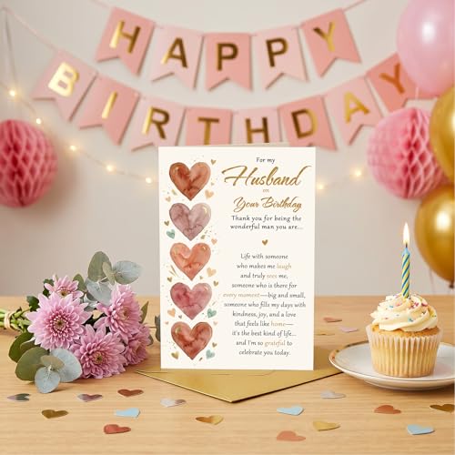 Heartfelt Birthday Card for Husband from Wife - Watercolor Design