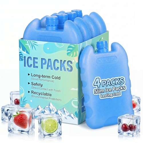 TOYANDONA Reusable Ice Packs for Cooler - 4 Pack Slim Freezer Bricks
