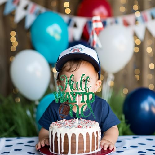 Green Glitter Soccer Cake Topper - Half Birthday Celebration