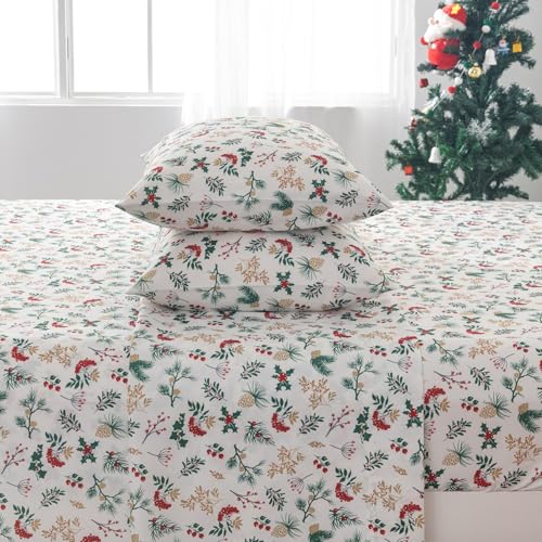 King Size Bed Sheets Set with Christmas Tree Pattern - Deep Pocket, Soft Microfiber, 4 Pieces