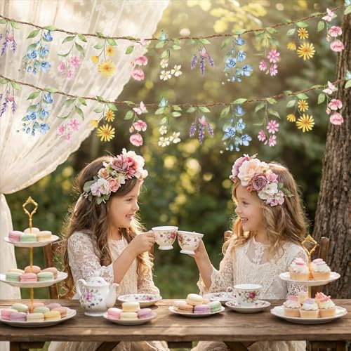 Wildflower Garland 2 Pack - Natural Flower Party Decorations, DIY Garden & Baby Shower Decor