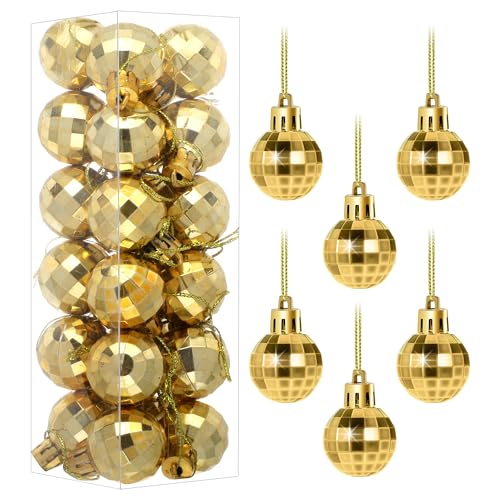 Gold Mini Disco Balls 24 Pcs Shatterproof Christmas Ornaments 1.2 Inch