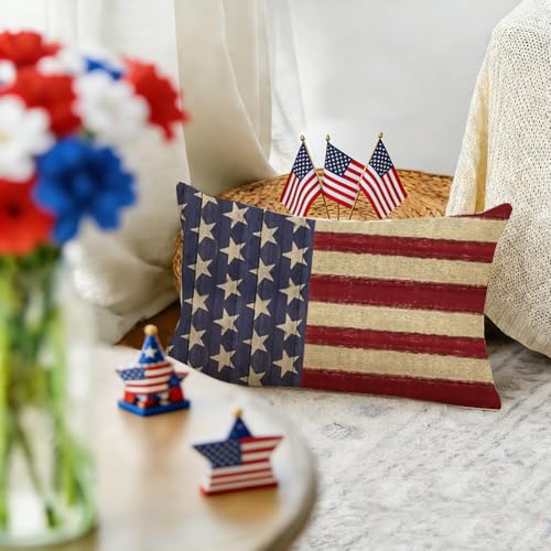 RABUSOFA 4th of July Patriotic Pillow Cover 12x20 - Vintage American Flag
