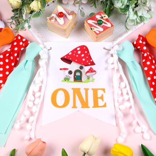 Red Mushroom 1st Birthday Highchair Banner - Fairy Theme Decor