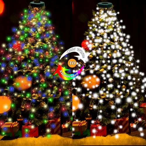 Multicolor/Cold White Christmas Tree Lights with Ring, 400 LEDs, 7.5ft, Remote Control