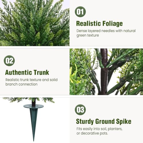 2ft Artificial Cedar Topiary Ball Trees with Ground Spikes - 2 Pack Green