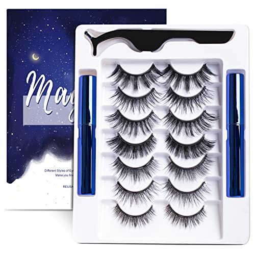 Magnetic Eyelashes and Eyeliner Kit with 7 Pairs Reusable 3D Lashes
