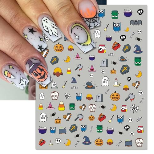 IDDFEVE Halloween Nail Art Stickers 3D Self-Adhesive Ghost Pumpkin Decals 6 Sheets
