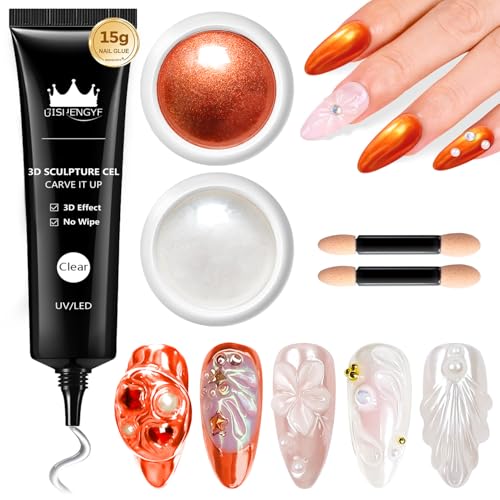 BISHENGYF 3D Nail Sculpting Gel Kit with Chrome Powder - 15g