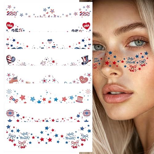 4th of July Temporary Freckle Tattoos Red White and Blue Patriotic Face Stickers