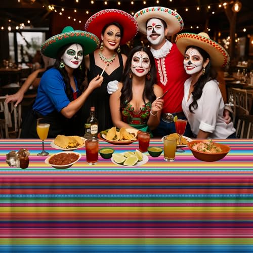 Mexican Fiesta Tablecloth Set 3Pcs 51x86in Colorful Striped Party Cover