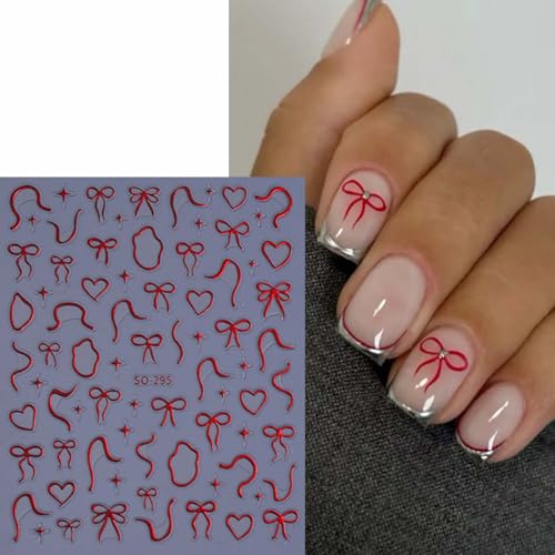 SWEET TREND Christmas Bow Nail Art Stickers - 7 Sheets Festive Red & Green Ribbon Decals