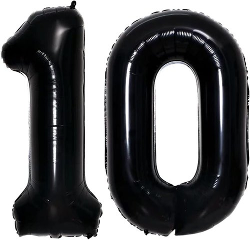 GOER Jumbo Number 10 Balloons - 42 Inch Black Foil Helium Balloons for 10th Birthday Party Decor