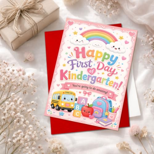 Happy First Day of Kindergarten Card with Stickers & Envelope