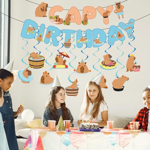 Capybara Birthday Party Decorations Set - 10-Piece Banner and Swirl Kit