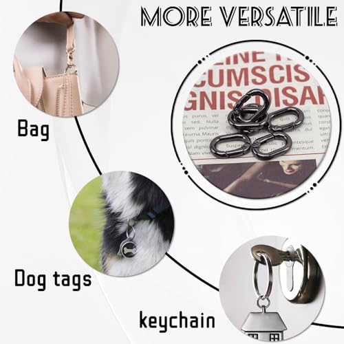 30pcs Black Oval Carabiner Metal Spring Loop Clip, Small Carabiner Metal Spring Key Ring for Bags, Keychain, Dog Tag Clips