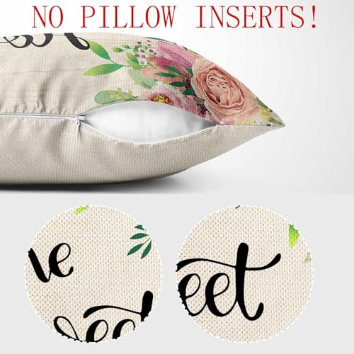 Multicolor Home Sweet Home Spring Flower Throw Pillow Cover 18x18 Inch - Farmhouse Decor