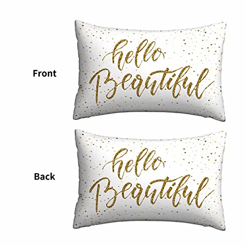 Mugod 20x30 Inch Gold Glitter Motivational Throw Pillow Cover - Hello Beautiful
