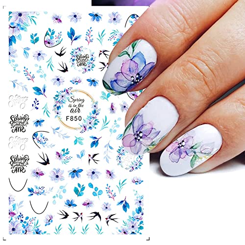 Spring Floral Nail Stickers 3D Self-Adhesive Blossom Daisy Decals 8 Sheets