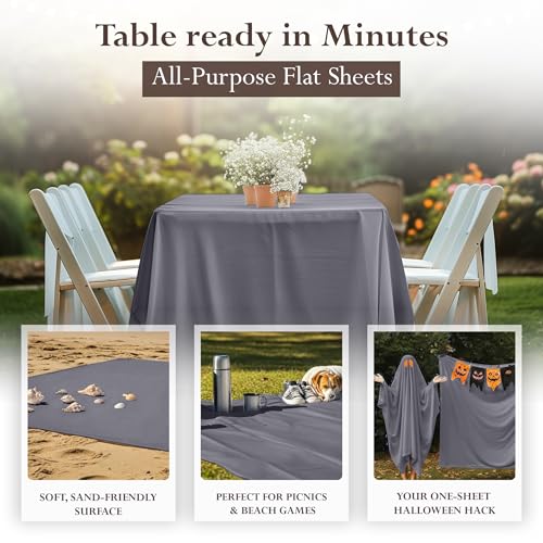 Queen Size Flat Sheet Set of 6 - Ultra Soft Grey Microfiber