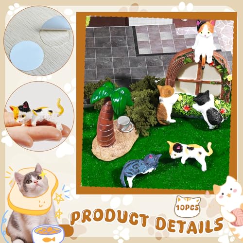 10 Pcs Mini Cat Figurines Set for Car Dashboard Decor
