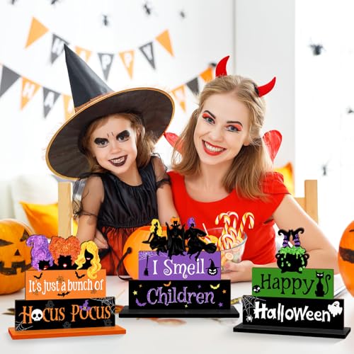 Halloween Wooden Table Signs Set - 3PCS Spooky Witch Decor