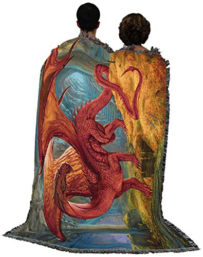 Kwint Xent Dragon Blanket - Cotton Woven Tapestry Throw Made in USA, 72x54 - Fantasy Wall Art