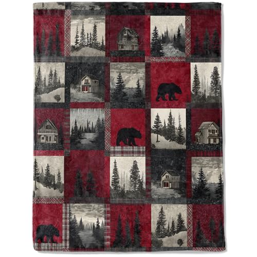 Rustic Bear Forest Decorative Blanket - Christmas 60x80 Inch Wool Throw