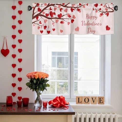 Valentine's Day Window Valance - Red Pink Love Heart Design, 54x18