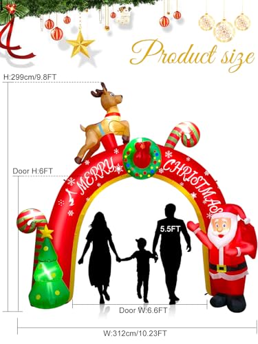 Christmas Inflatable Decoration with Built-in LEDs - 10FT Reindeer Santa Tree, Christmas Archway