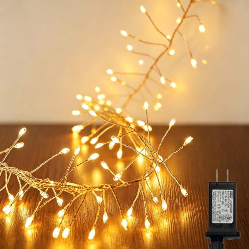 Fairy Lights Plug in 40FT 500 Warm White LEDs Cluster Lights - Gold Wire, 8 Modes