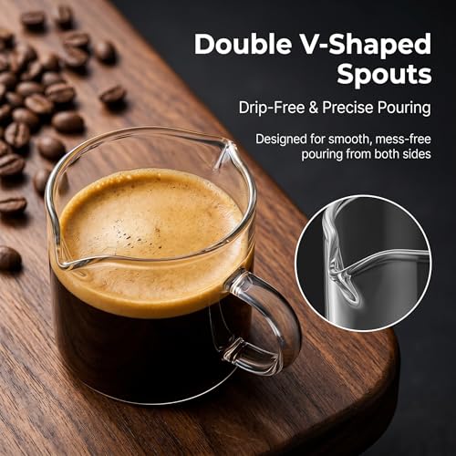 Farielyn-X 5oz Double Spout Espresso Cups Set of 2 - Clear Glass Coffee & Dessert Cups