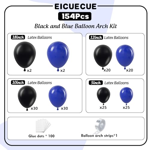 EICUECUE Blue and Black Balloon Arch Kit - 154 Pcs for Parties