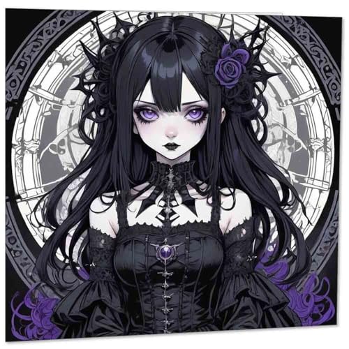Gothic Anime Witch Birthday Card Cute Goth Girl Greeting Card