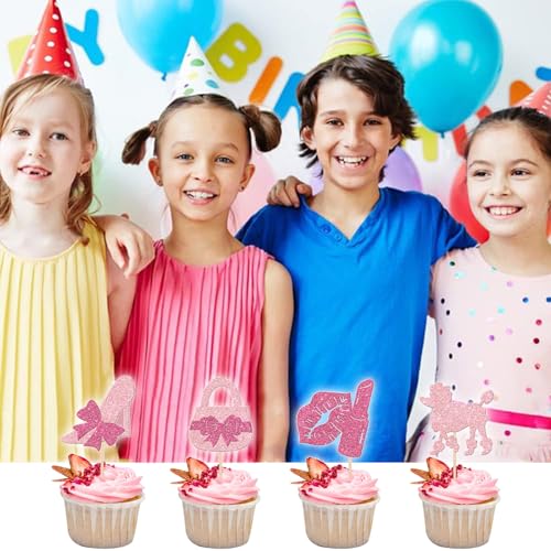 Glitter Pink Princess Cupcake Toppers - 30 PCS Party Decorations