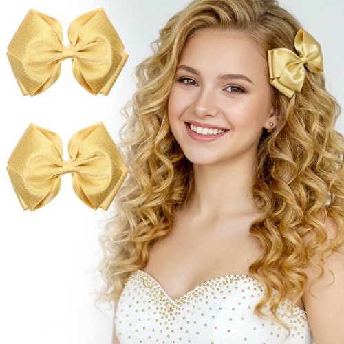 Gold Hair Bow Clips 4.5in Satin Bows for Women 2PCS