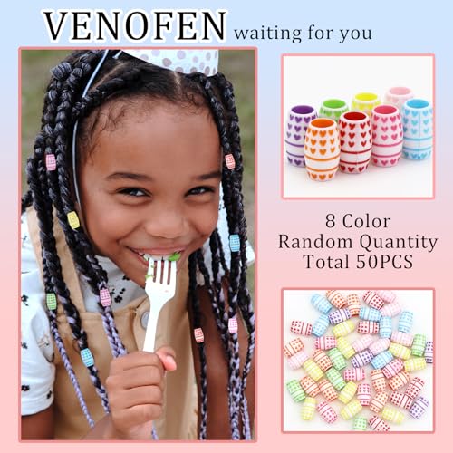 VENOFEN 50PCS Colorful Acrylic Hair Beads for Braids and Dreadlocks