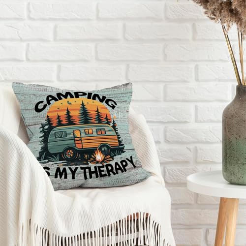 Rustic Camping Throw Pillow Cover - 18x18 Inch Flannel Camper Decor