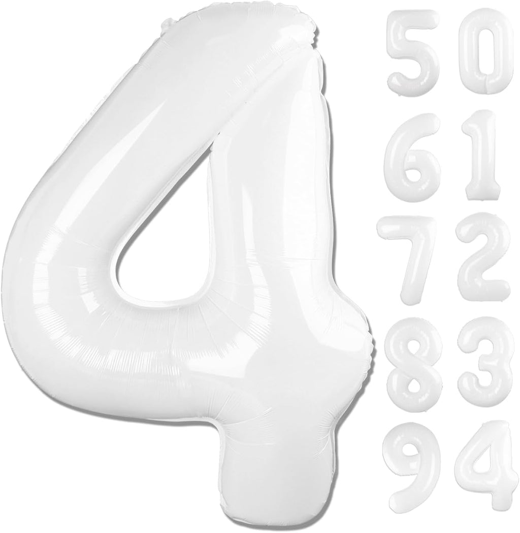 Regine Switzerland 40-Inch White Number 4 Balloon - Translucent Party Decoration for 4th Birthday