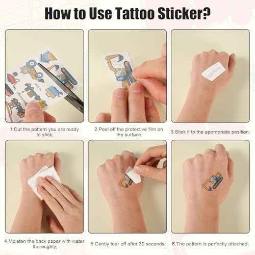 Cars and Trucks Temporary Tattoos for Kids 10 Sheets Construction Vehicle Party Favors