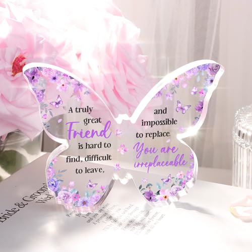 Glydein Friend Friendship Gifts for Women - Purple Butterfly Acrylic Desk Plaque